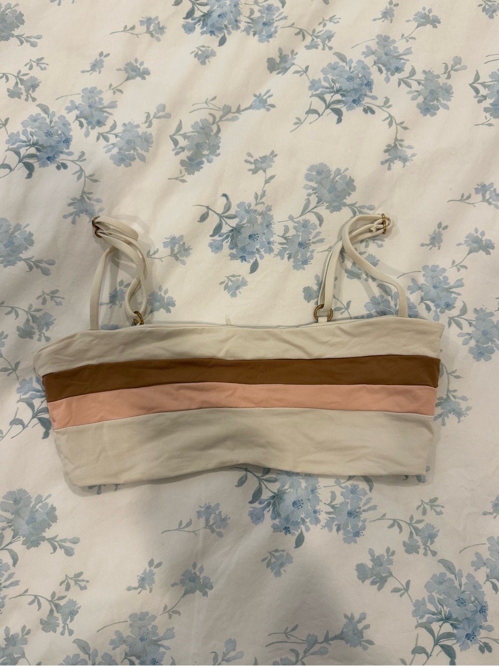 l*space Cream Bikini Top with Tan & Pink Stripes